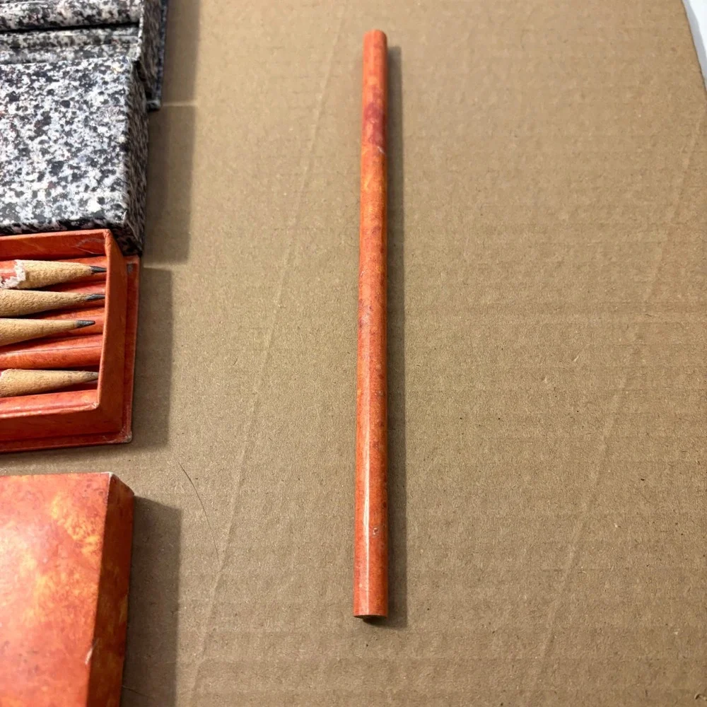 Set of 31 Pencils in Boxes Marble Granite Orange Design Vintage Collectible‎